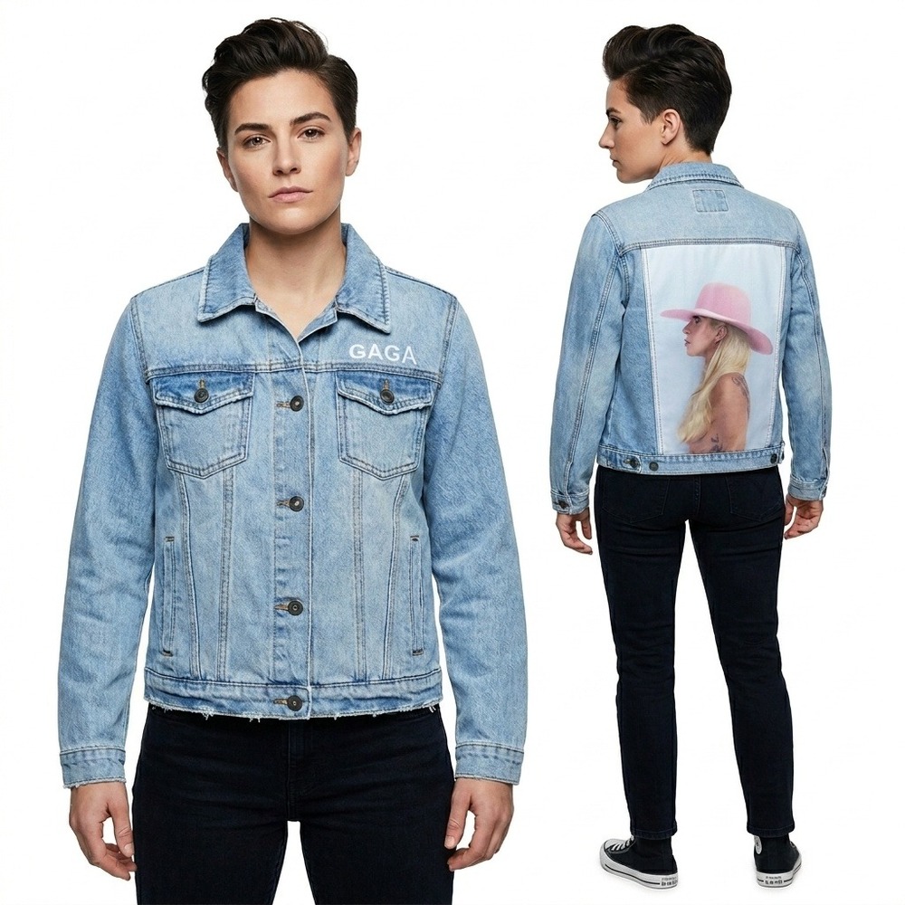 Lady Gaga Joanne Album Cover Denim Jacket Light Wash Blue Women XL Concert Merch